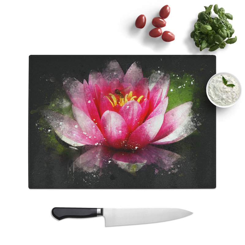 Water Lily Flower Vol.3 Paint Splash Chopping Board, 0.4cm H x 28.5cm W x 39cm L