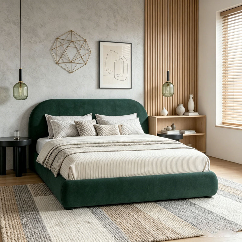 Lit moelleux en velours, Grand lit, Vert foncé