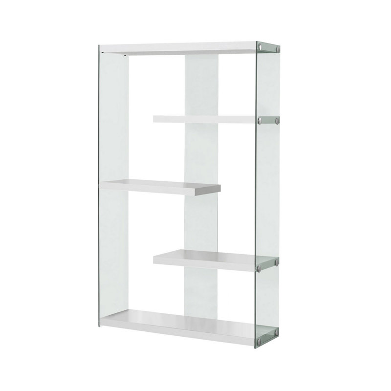 Hulo Accent Bookshelf, Zig Zag Design, 59 Inch, Clear Glass, White