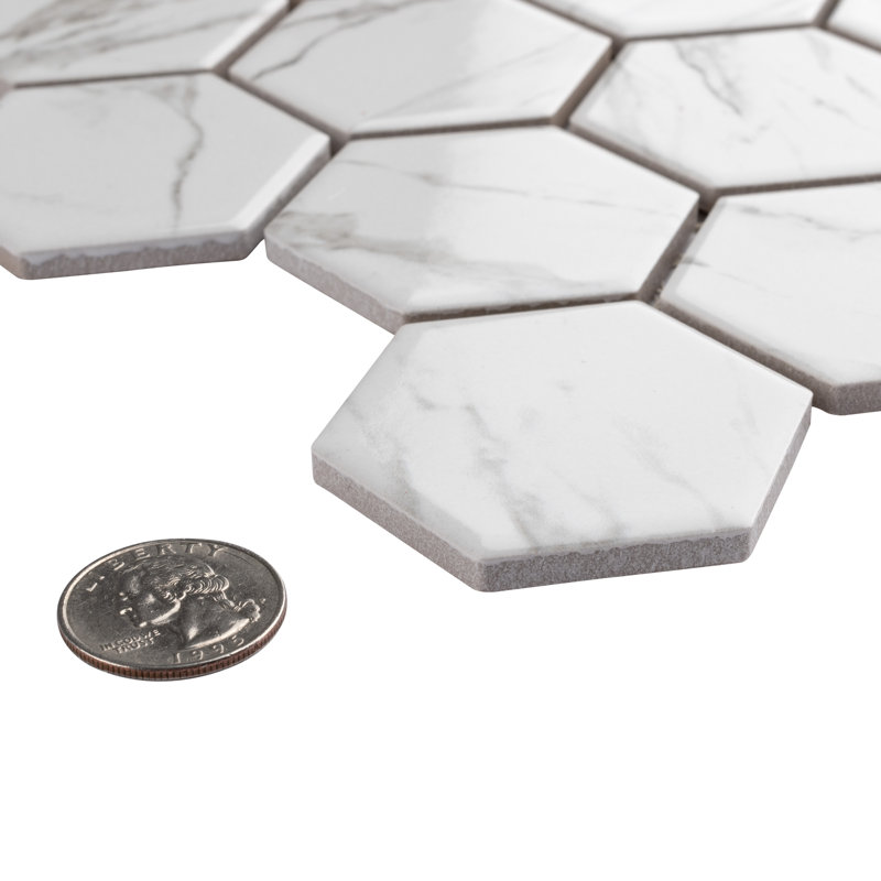Flo 2" Hex White 11-1/8 in. x 12-5/8 in. Porcelain Mosaic Tile