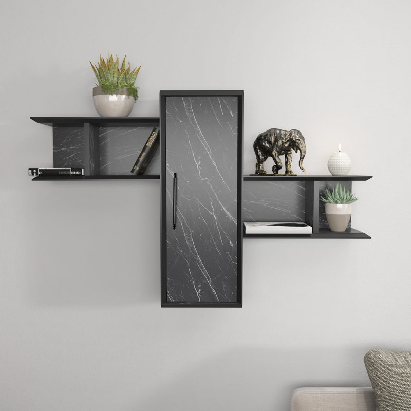 Tablette murale moderne noire, 46,8 po x 13,8 po x 20,4 po | 100% panneau de particules enduit de mélamine, épaisseur: 0,7 pouce | Design industriel, solution de rangement durable et élégante pour la maison ou le bureau, couleur unie