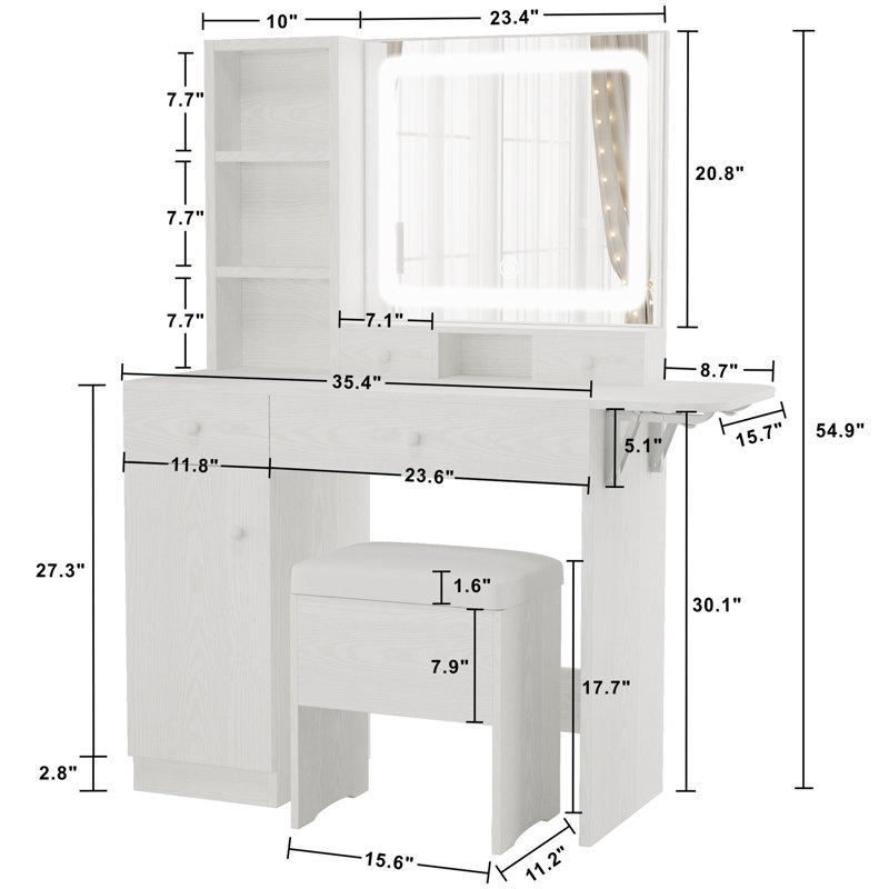 Jakaylen Vanity Makeup Desk with LED Light, White