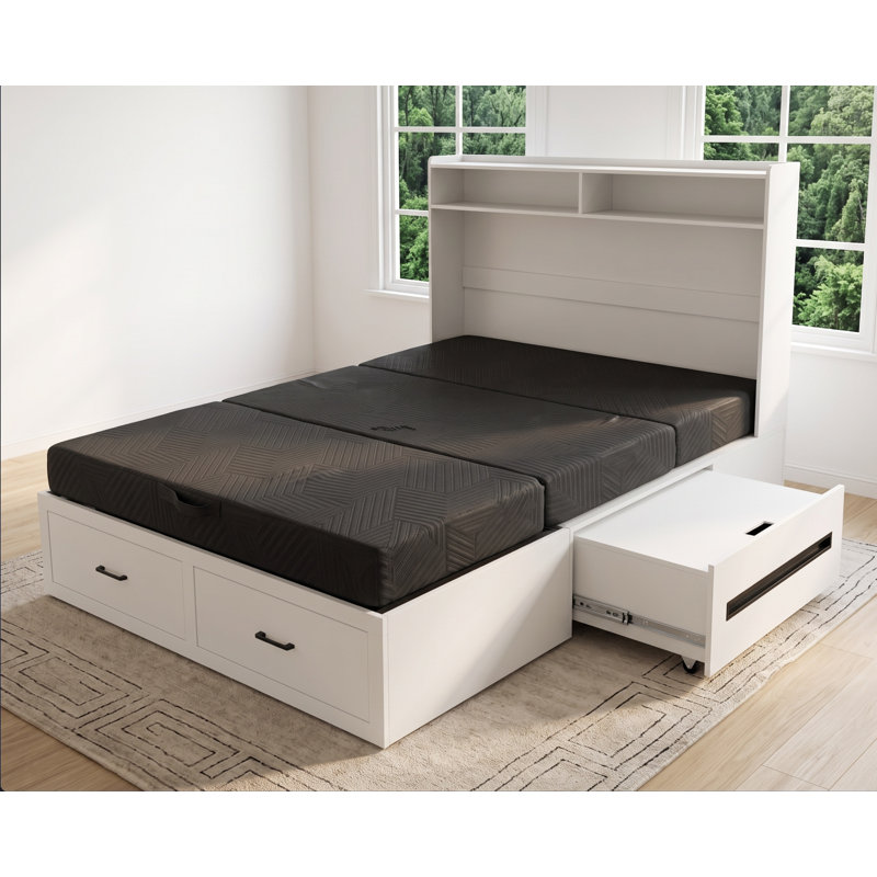 White Farmhouse Queen Murphy Bed – Storage Drawer + Charging Station, Set of 2