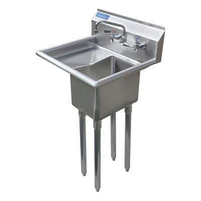 Stainless Steel Commercial Kitchen Prep & Utility Sink with 10 in. Left Drainboard and Faucet. NSF -  Amgood, SINK 101410-10L