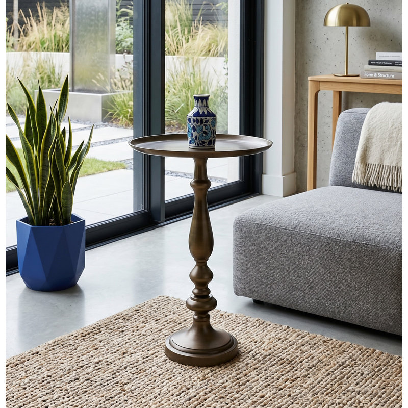 Ackermanville Tray Top Pedestal End Table, Antique Brass