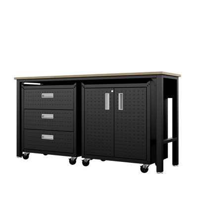 Fortress 72.4" W x 20.5 "D Workbench with Two Mobile Storage Cabinets in Charcoal Gray