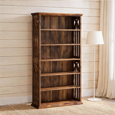 Wood and MDF Farmhouse Style Freestanding Adjustable Bookshelf, Spacious Tall Display Storage Shelf in Rich Brown