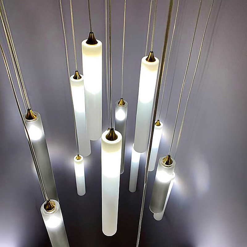 Rainfall 11 Frosted White & Grey Glass Pendants Chandelier, 84", White