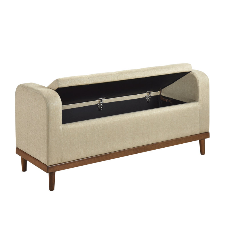 Banc de rangement Mid-Century à plateau relevable moderne capitonné avec finition noyer massif (1pc), Marron clair