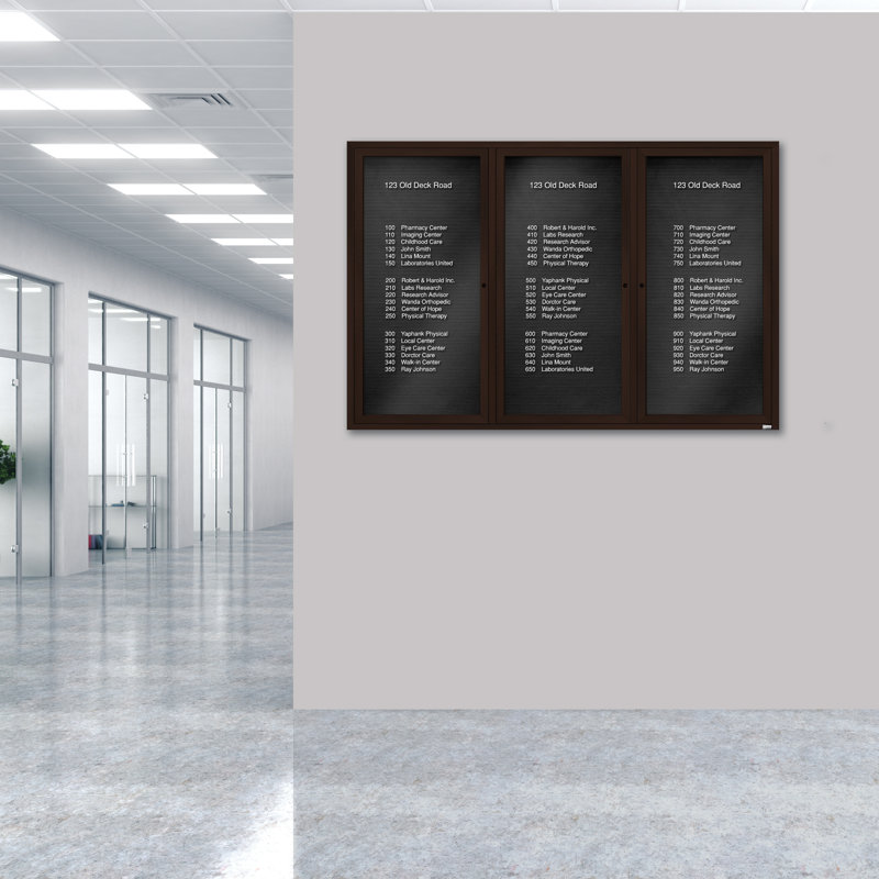 Tableau d'affichage mural fermé pour armoire d'annuaire, Bronze anodisé, Trois, H 36 po x l 72 po