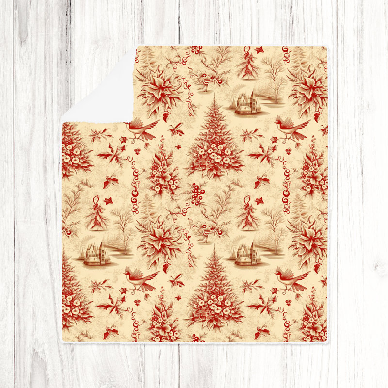 Jeté , L 51 po x L 60 po, Floral, Brun clair, rouge