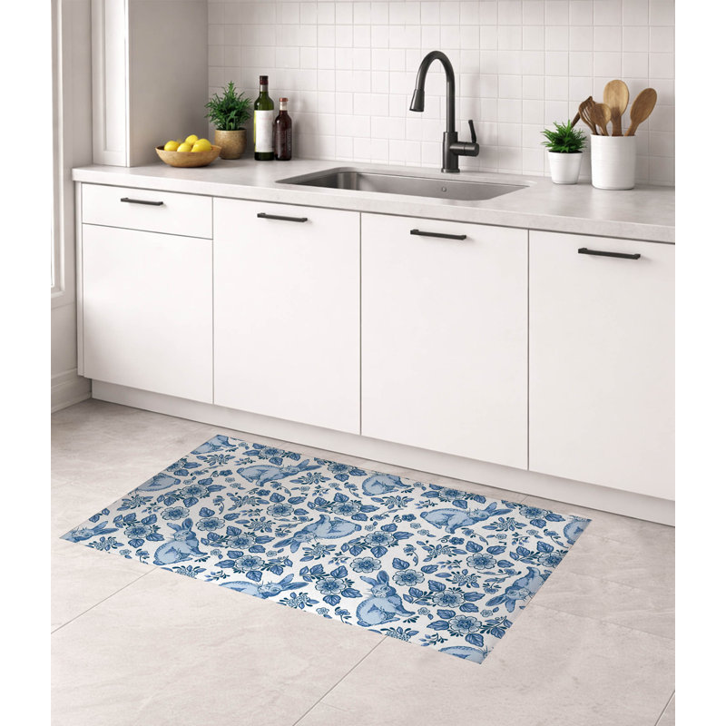 Tapis de cuisine léger Bunny Toile, Rectangle 5 pi x 7 pi, Bleu