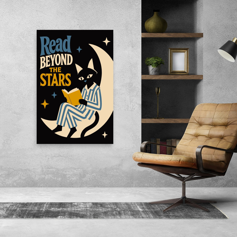 Chat douillet au-delà des étoiles, paisible, rétro, fantaisiste, paysage de nature, affiche murale, H 48 po x l 32 po