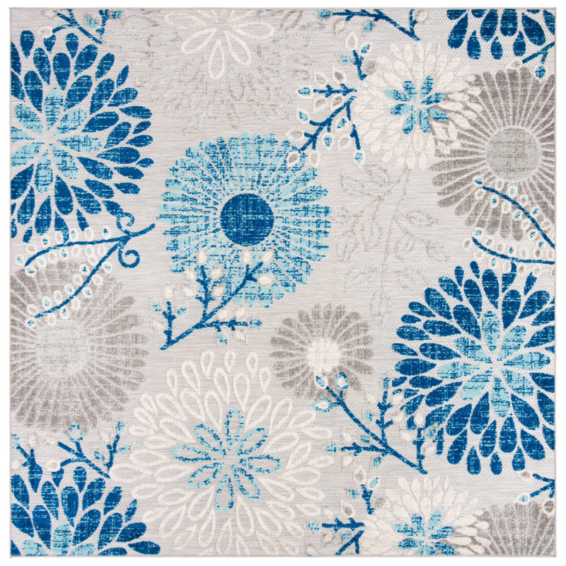 Kellems Indoor/Outdoor Grey/Royal Blue Rug, Square 91cm