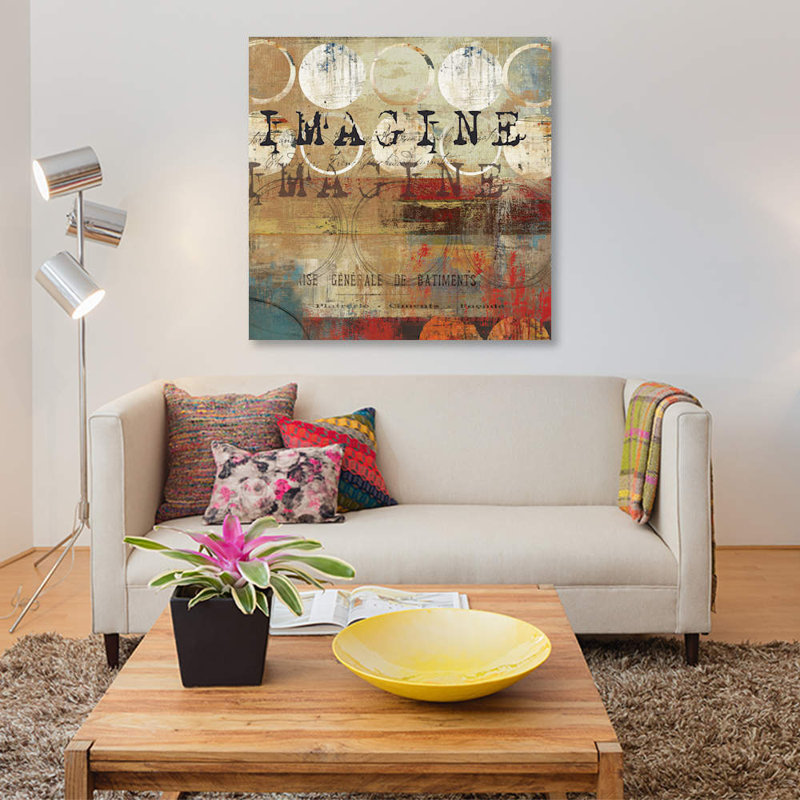 « imagine », art textuel sur toile, H 12 po x l 12 po x P 1,5 po, Pas de tapis, Toile tendue