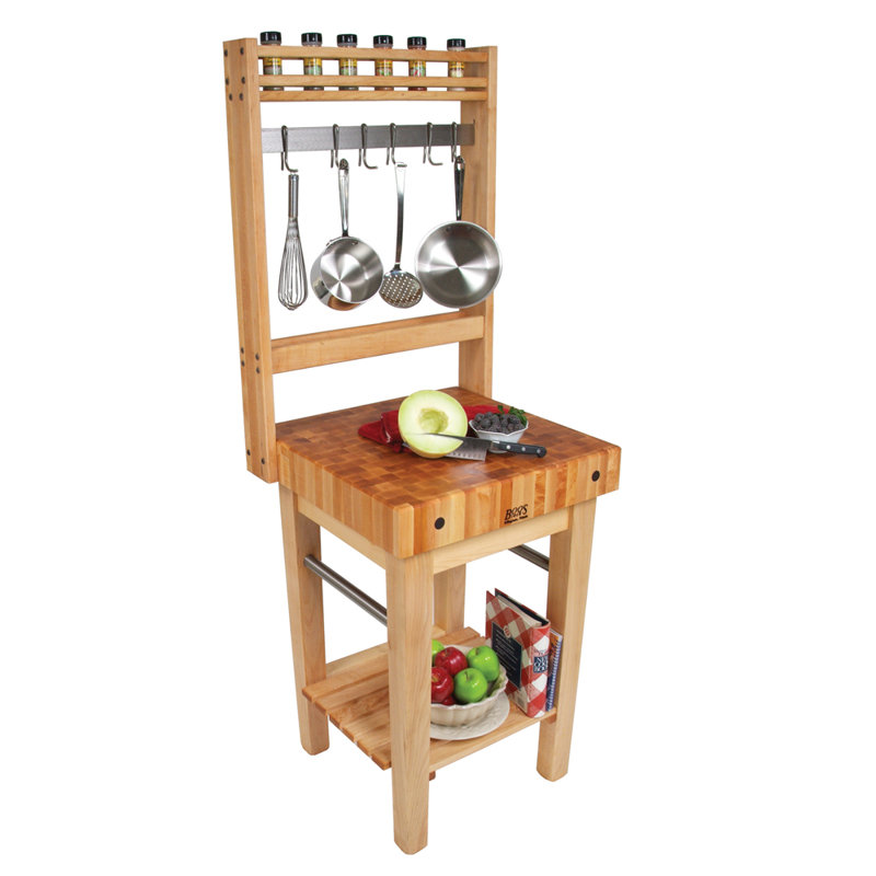 Maplewood Industrial Butcher Block Prep Table with Zinc-Coated Casters