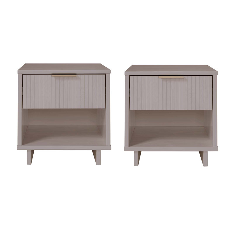 Table de chevet moderne à 1 tiroir en bois massif gris clair Granville, Gris clair