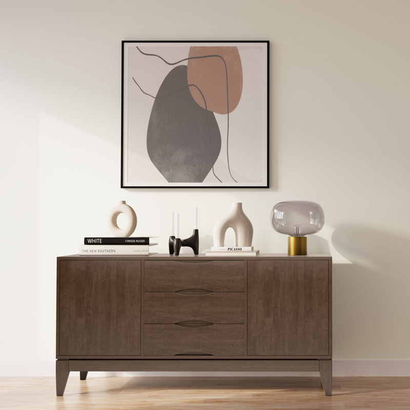 Walnut Brown 60" Solid Wood Mid-Century Sideboard Buffet
