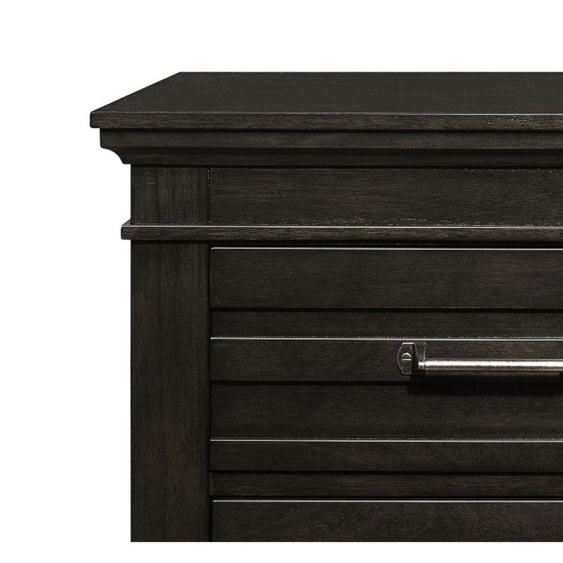 Table de chevet pour chambre à coucher en gris anthracite avec placage et tiroirs, Gris anthracite