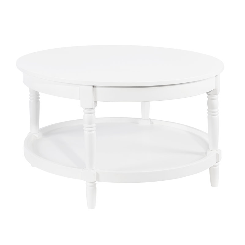 Mayall 30" No Tools Round Coffee Table with Shelf, White