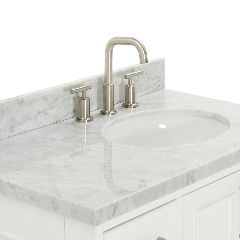 37'' Single Bathroom Vanity with Carrara Marble Top, White