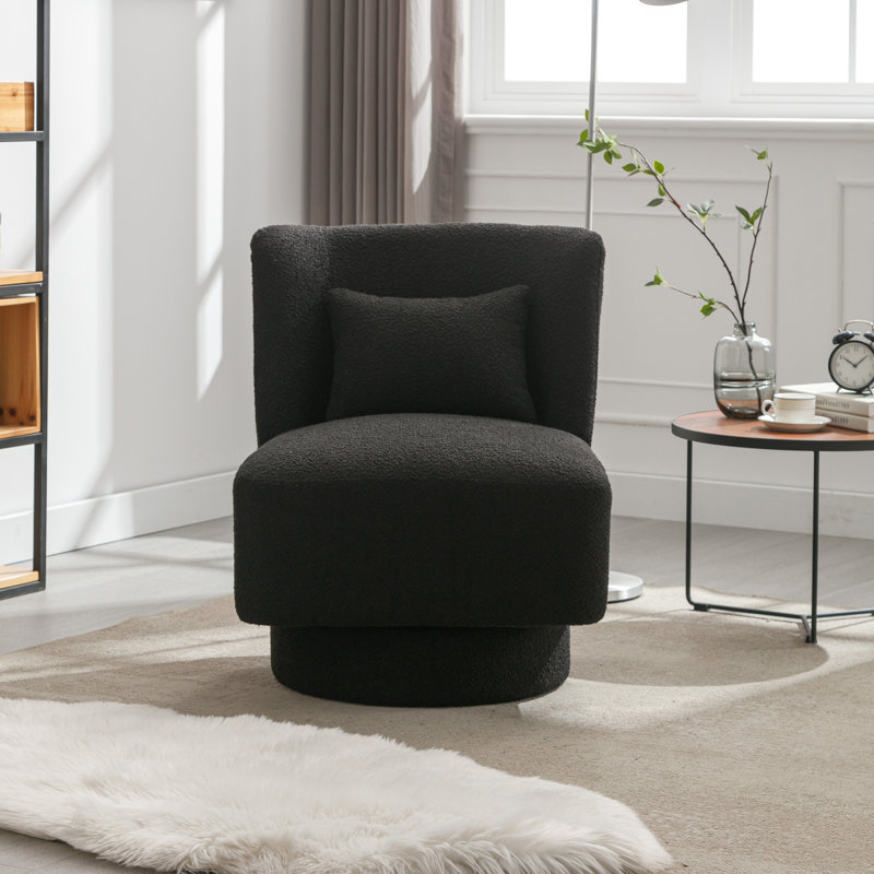 Ollia Upholstered Swivel Slipper Chair, Black 100% Polyester