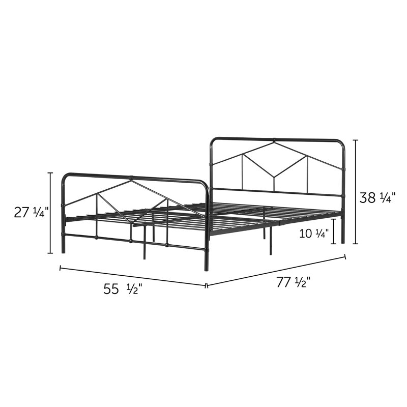 Queen Black Metal Geometric Headboard Platform Bed