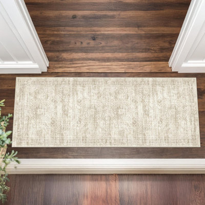 Vintage Distressed Non Slip Washable Area Rug(Beige)
