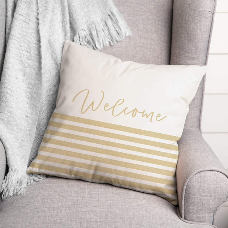 Housse et insert de coussin décoratif extérieur Welcome Stripes 13, 18 po x 18 po, Jaune