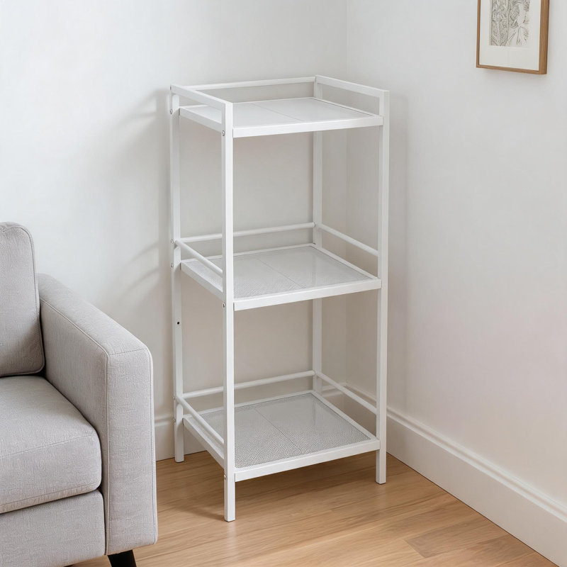 Étagère de salle de bain à 3 niveaux, tablette de rangement autoportante en métal, meuble de rangement multifonctionnel pour salle de bain, buanderie, cuisine, bureau, entrée, petits espaces, blanc