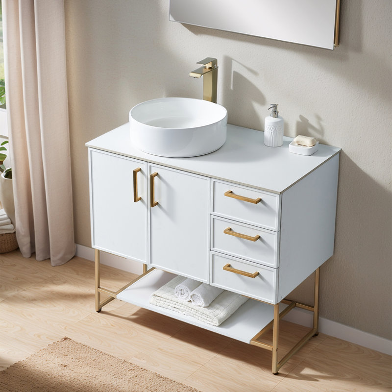 Ensemble de meuble-lavabo simple sur pied 36 po avec lavabo en céramique