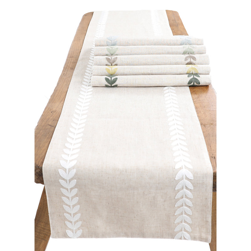  Truesdale Floral Rectangular Table Runner, 108" L x 15" W, White
