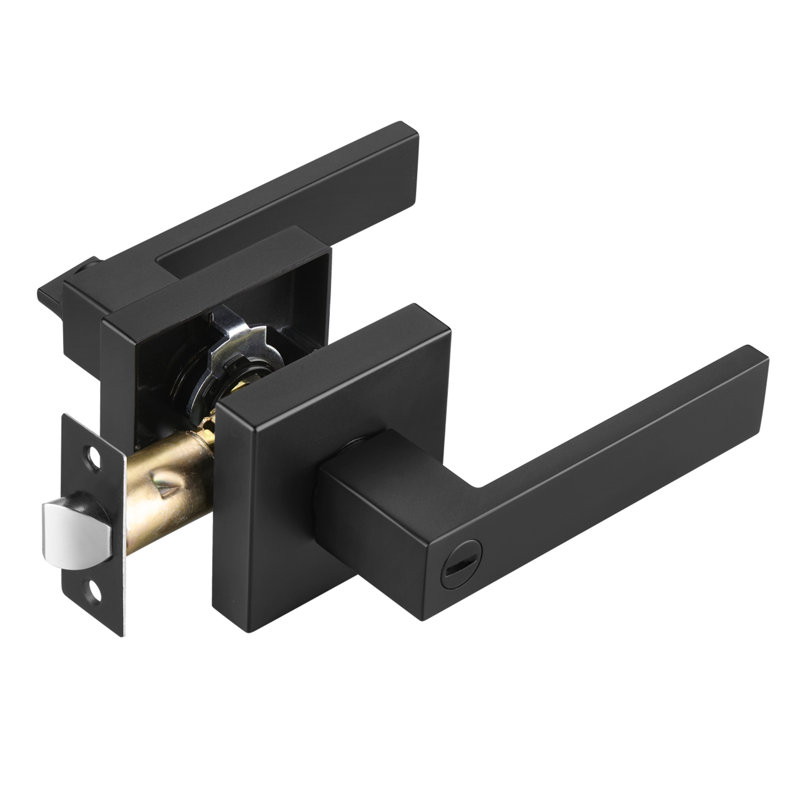 Poignées de porte d'intimité noir mat, poignées de porte intérieures sans clé, leviers de porte carrés, serrures de porte robustes pour salle de bain de chambre à coucher, leviers plats réversibles