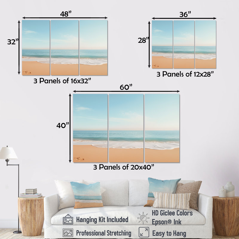 «Coastal Hush Dreaming Beach Sand III», ensemble d'art sur toile, Toile tendue, H 40 po x l 60 po x P 1 po