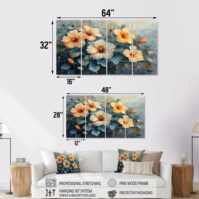 Stanislas - Hibiscus, ensemble d'art sur toile, H 32 po x l 64 po