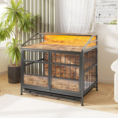 Cage pour chien multifonctionnelle avec rangement, grande cage pour chien en bois avec portes doubles, pour chien de grande / moyenne taille
