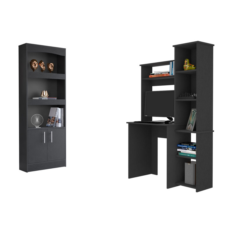 Detroit 2 Piece Writing Desk Office Set with Hutch Bookcase