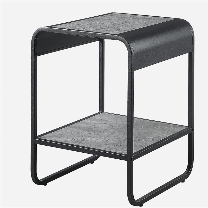 Table de bout à 1 tablette en béton gris et noir