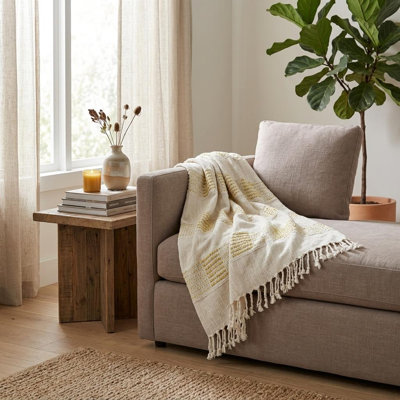 Jeté en coton tissé jaune