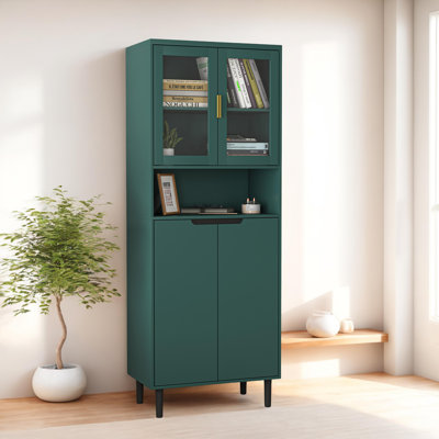 Tall Storage Show Cabinet with 2 Glass Display Door & 2 Doors