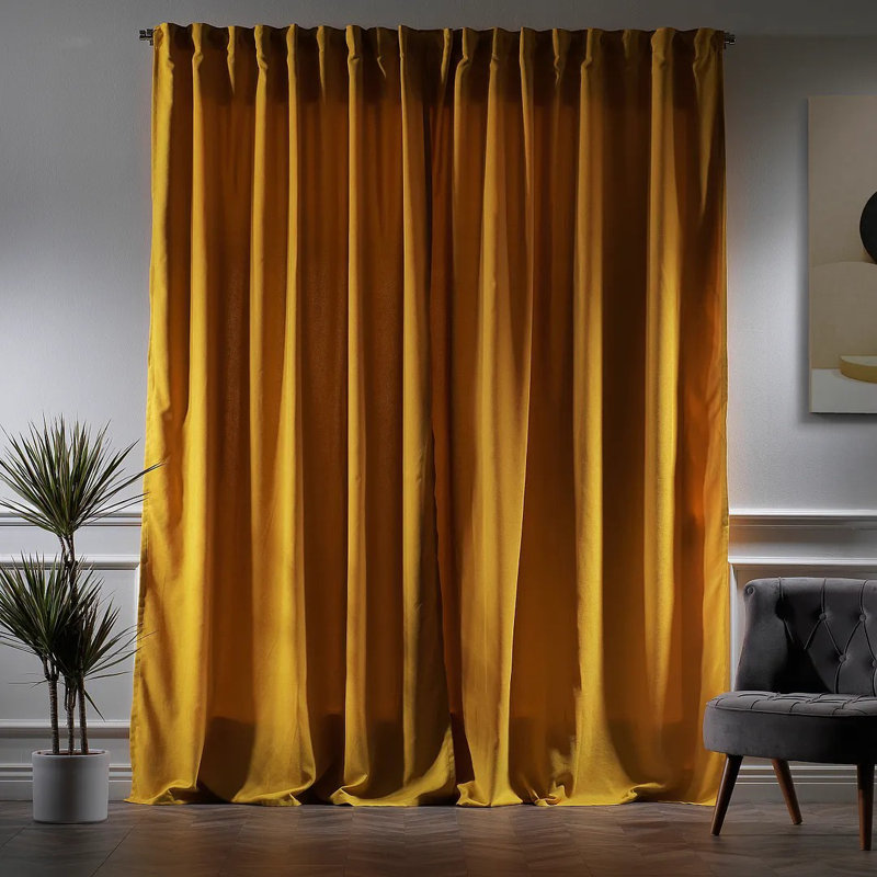 Extra Long & Extra Wide Decorative Curtain Single Panel, 140cm Width x 295cm Drop, Mustard Yellow
