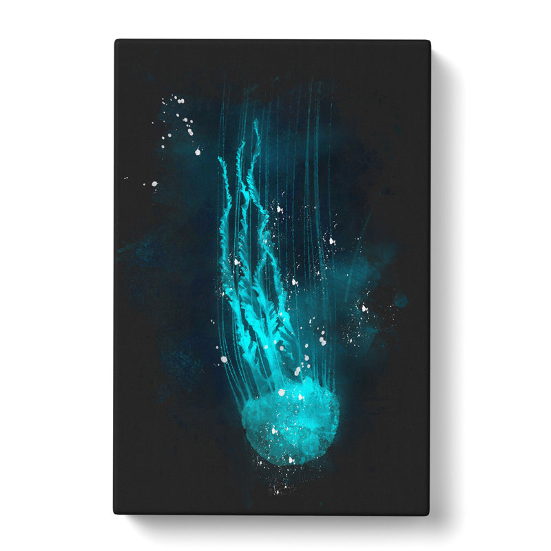 Neon Blue Jellyfish Abstract - Wrapped Canvas Painting Print, 50cm H x 35cm W x 3cm D