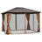 Outsunny 10' x 12' Hardtop Gazebo with Curtains and Netting, Permanent Pavilion Metal Single Roof Gazebo Canopy with Aluminum Frame and Hooks, for Garden, Patio, Backyard, Coffee Brown