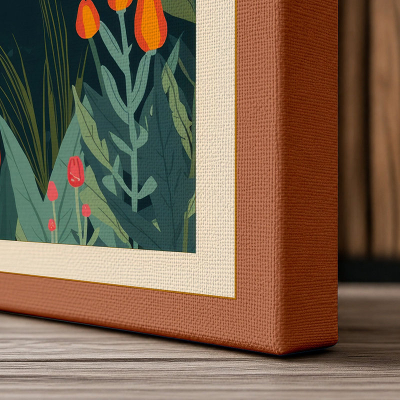 Mountain at Sunrise Art Deco - Wrapped Canvas, 36x24 - 91.4 x 61.0 cm, Terracotta Border
