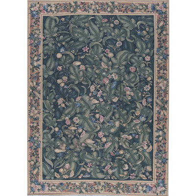 Tapis vert foncé et rouille de haute qualité noué à la main