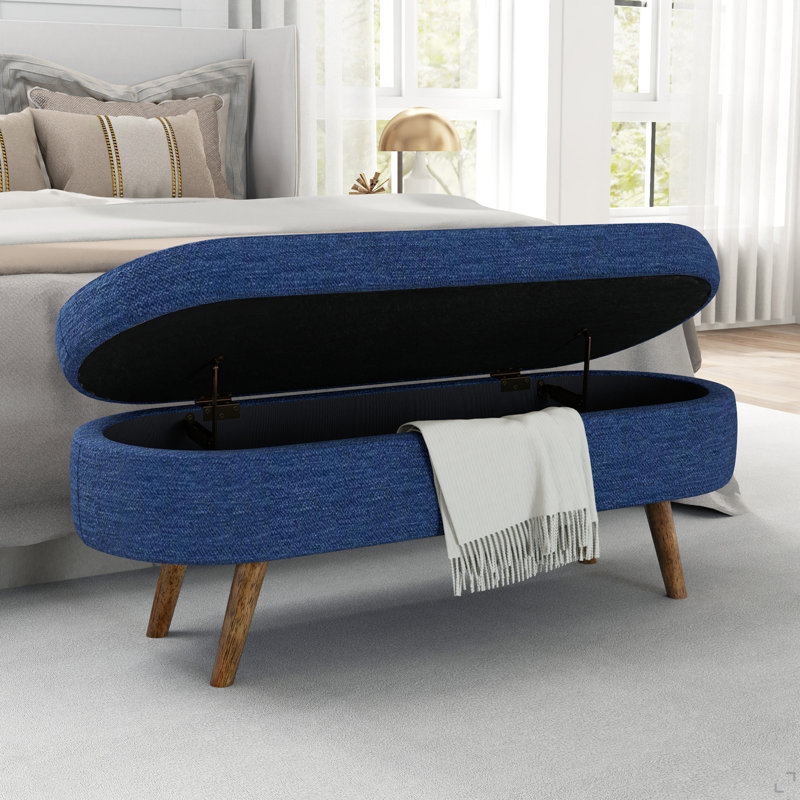 Banc de rangement repose-pieds ovale, pieds en bois d'hévéa