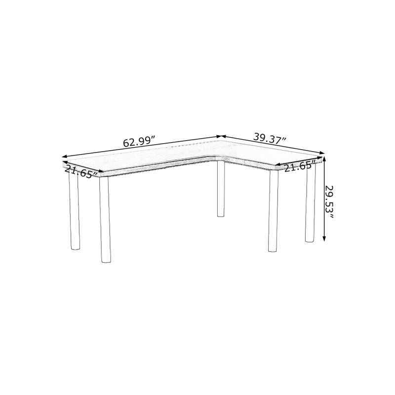 Bureau noir en bois massif en forme de L, H 29,53 po x l 62,99 po x P 21,65 po, Retour à droite