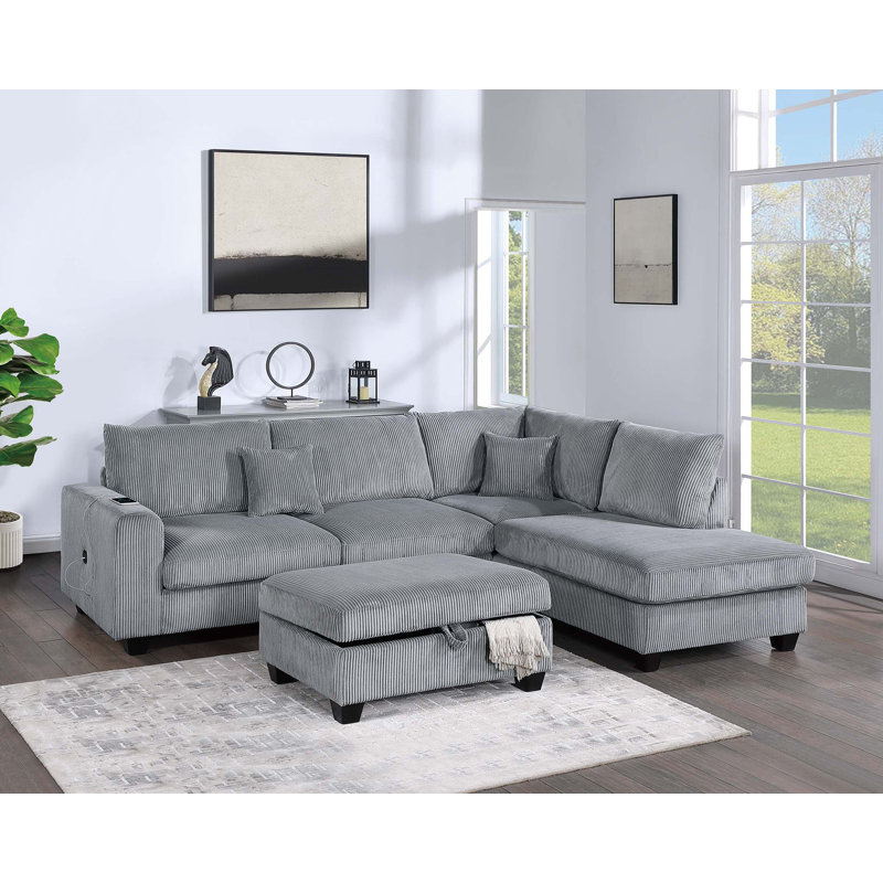 Ensemble modulaire 3 pièces, Velours côtelé gris pâle