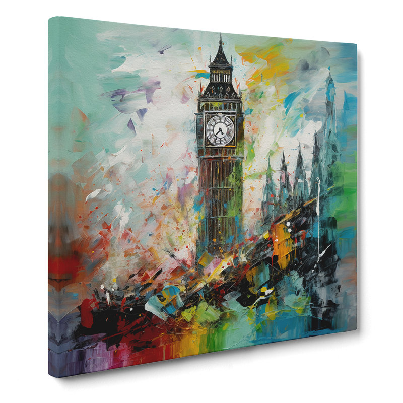 Big Ben Abstract Expressionism - Wrapped Canvas - Framed Print, 50cm H x 50cm W x 3cm D