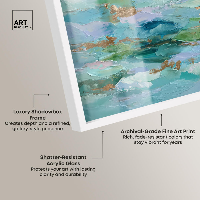Décoration murale bleue Azure Tide II Shadowbox par Art Remedy, cadre blanc, 37 x 25, H 25 po x l 37 po, Cadre blanc
